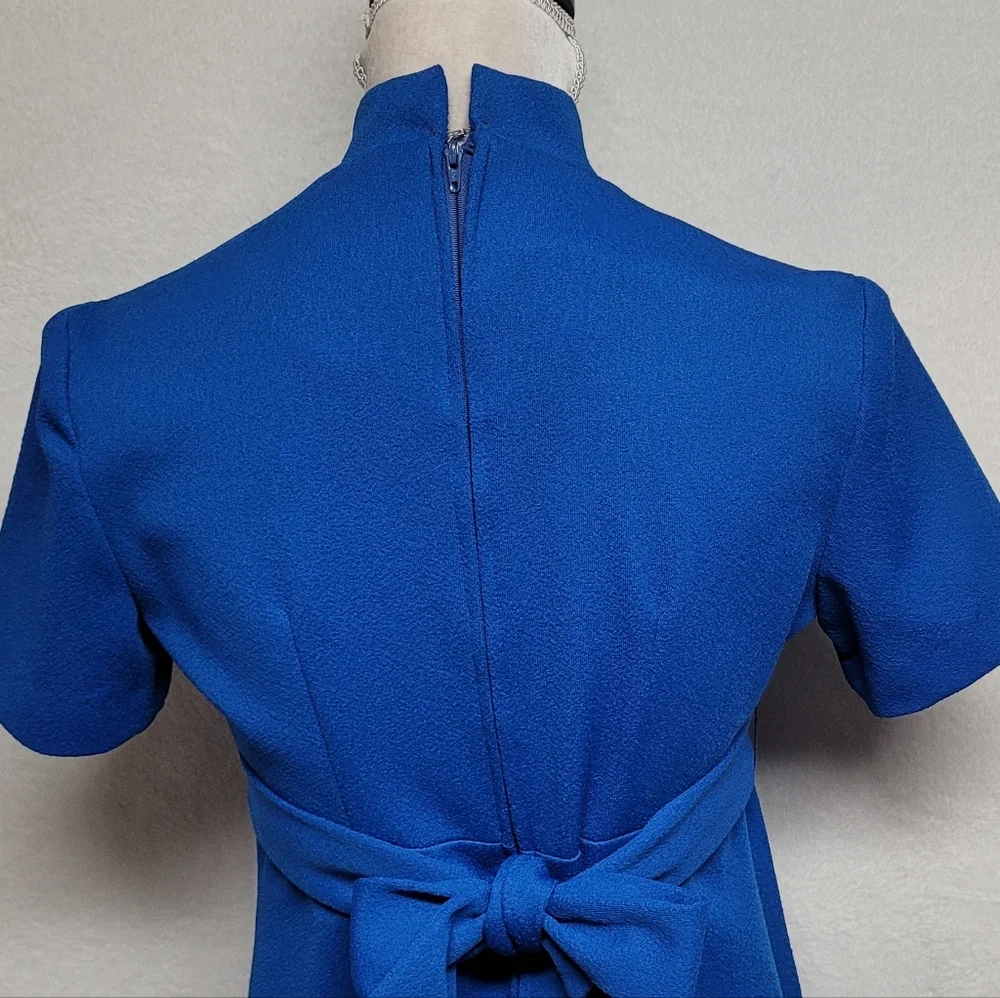 Barby Jr Vintage 60s Royal Blue Mockneck Tie-Waist Button Micro Mini Dress M - Picture 8 of 11